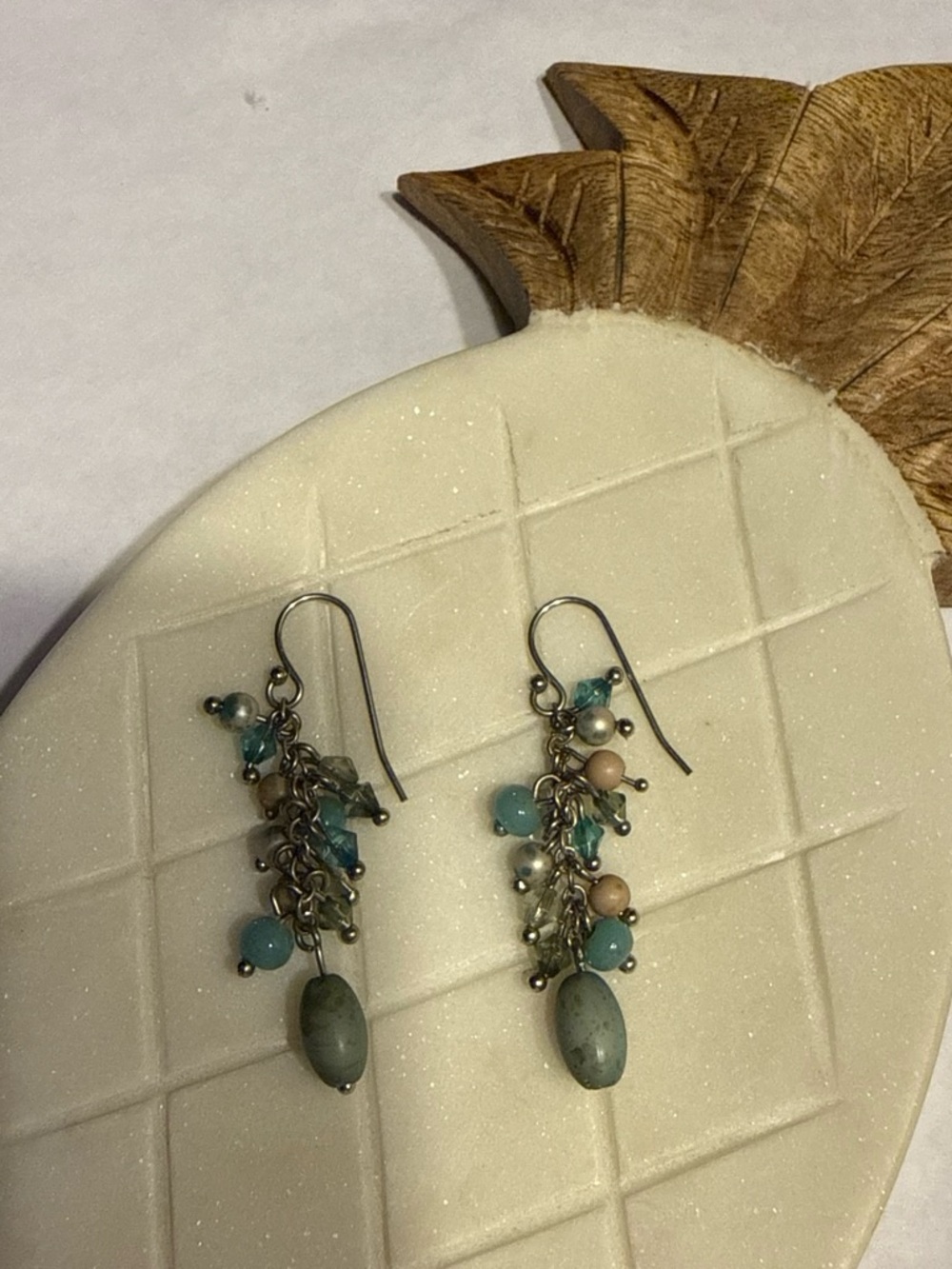 Handcrafted Teal Cluster Drop Earrings